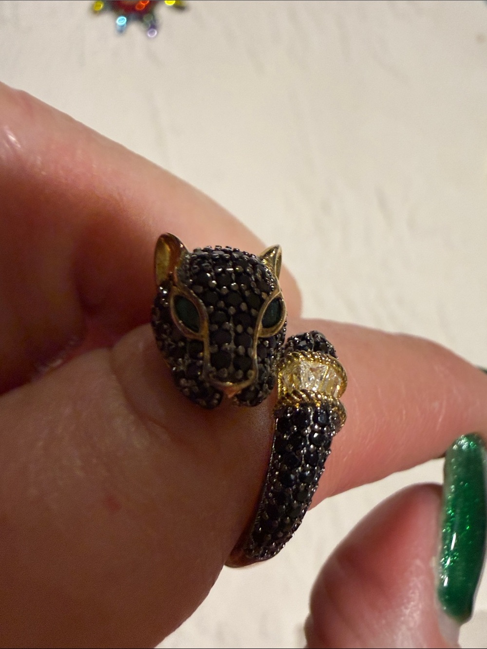 Panther Wrap Ring in Black Pavé with Gold Accents